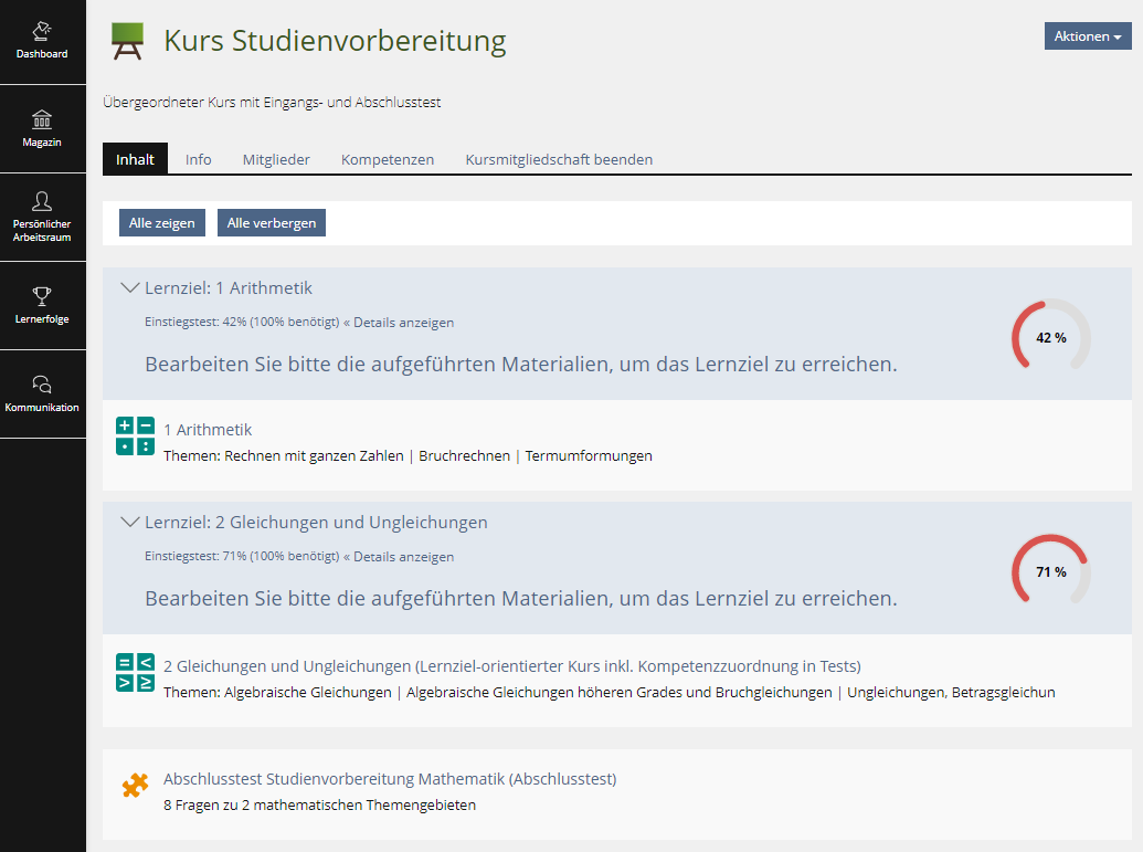 Screenshot Kurs Studienvorbereitung