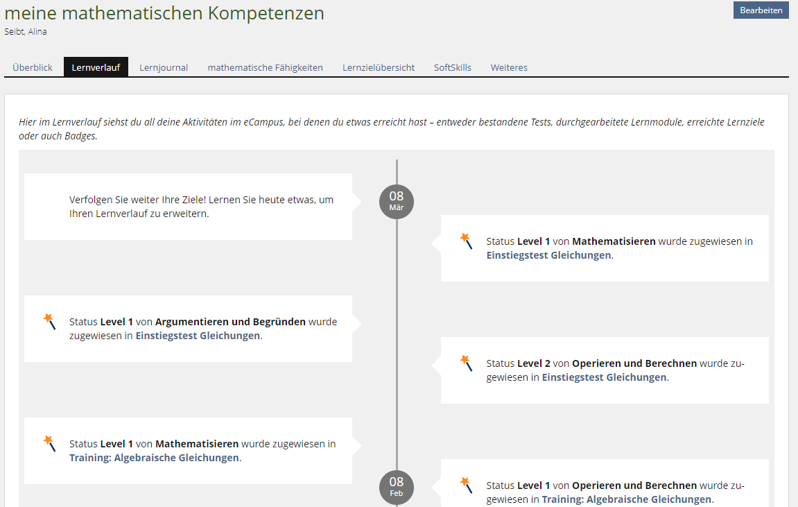 Screenshot Lernverlauf im Portfolio